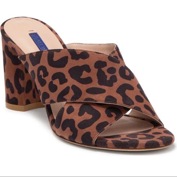 Stuart Weitzman Galene sandals suede leopard block heel size 7M gorpcore - Picture 1 of 13